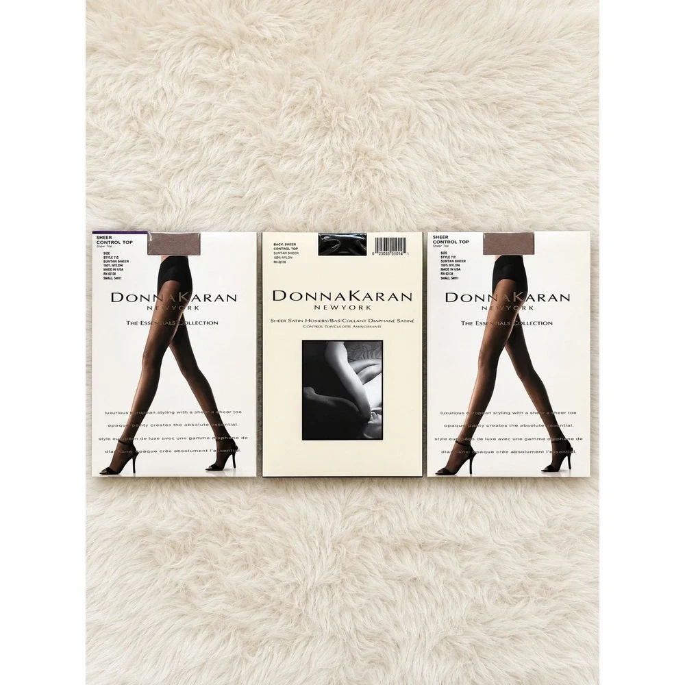 Donna Karan New York Sheer Satin Control Top Pantyhose Bundle 3 Buff Black Small